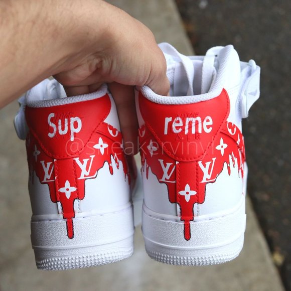 Nike Air Force 1 Mid Red Designer Paint Drip Custom NWT - Picture 3 of 3